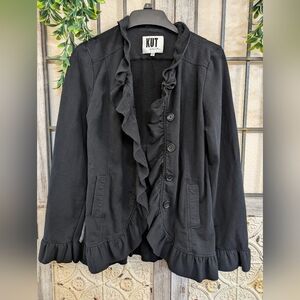 Kut from the Kloth Womens Tabitha Jacket Size Black French Terry Ruffle